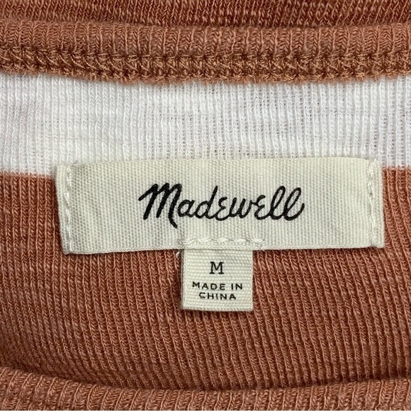 M Madewell Brick White Striped Knit Top Short Sleeve Stretch Medium Sweater Top - Picture 6 of 9